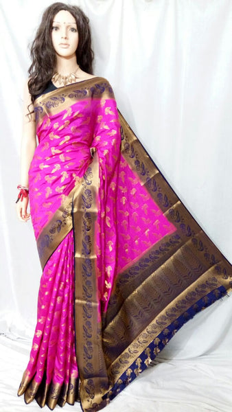 Pink Brown Handloom Silk Sarees