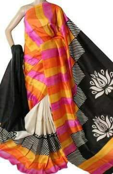 Orange Black Pure Silk Mark Certified Murshidabad Silk Sarees - Dailybuyys
