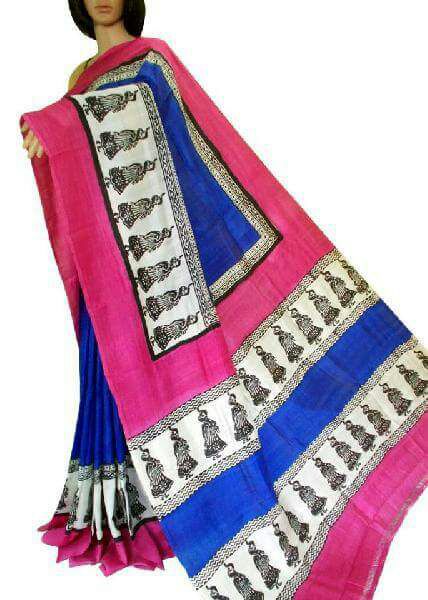 Pink Blue Pure Silk Mark Certified Murshidabad Silk Sarees - Dailybuyys