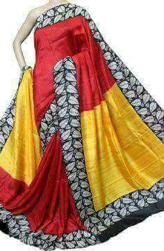 Red Yellow Pure Silk Mark Certified Murshidabad Silk Sarees - Dailybuyys
