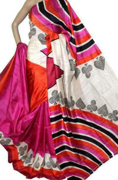 Pink Orange Pure Silk Mark Certified Murshidabad Silk Sarees - Dailybuyys
