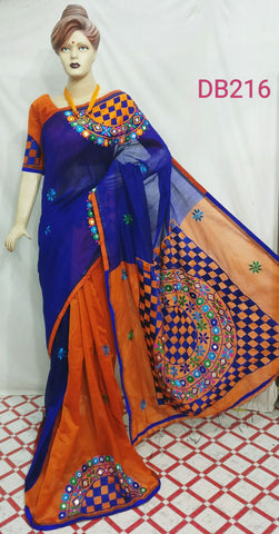 Blue Orange Kathiawari Sarees