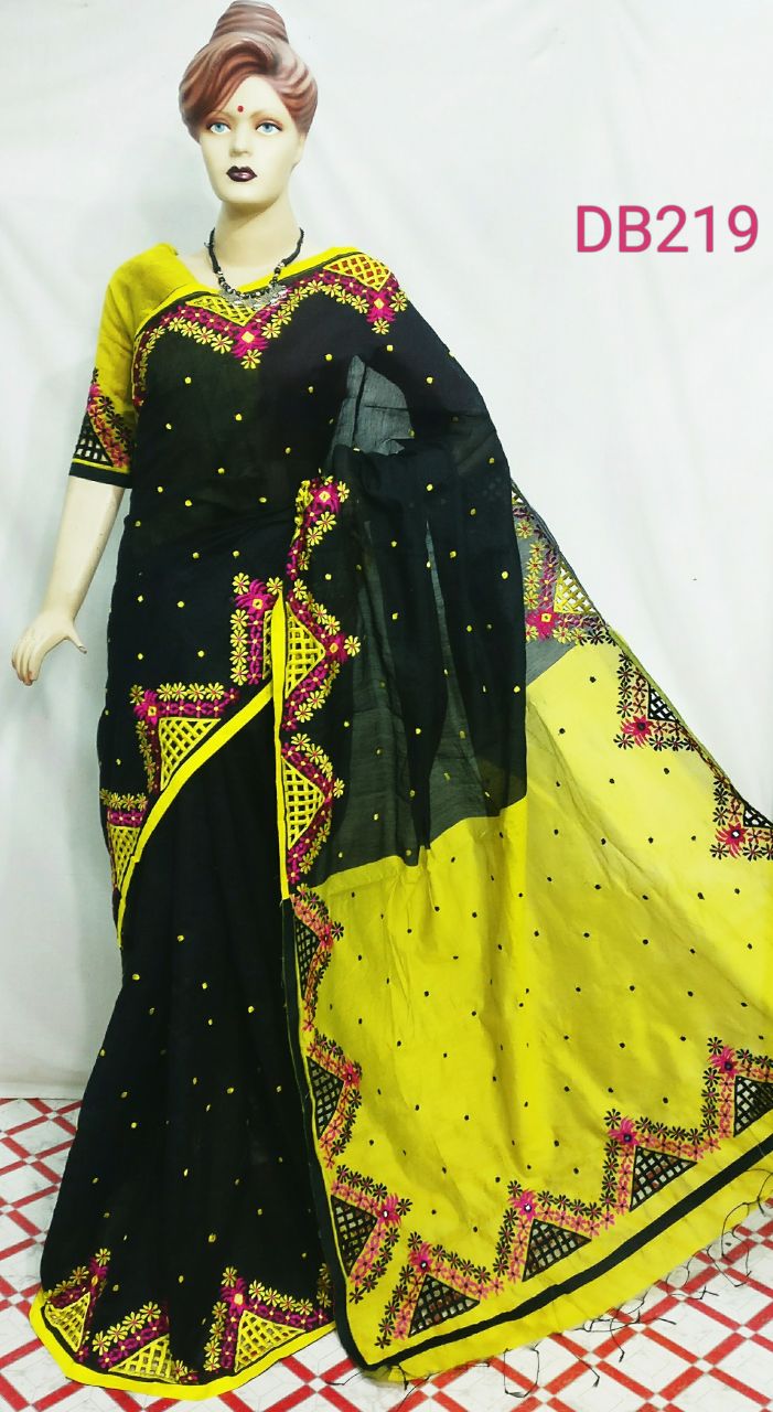 Black Yellow Kathiawari Sarees - Dailybuyys