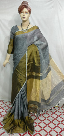 Grey Pure Linen Sarees