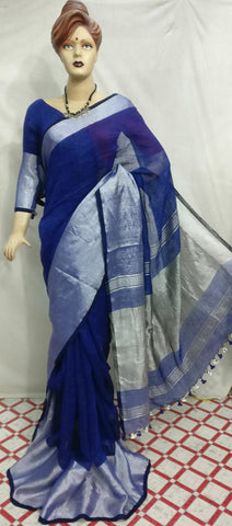 Blue Pure Linen Sarees