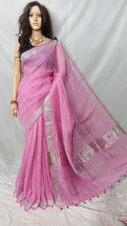 Pink Pure Linen Sarees - Dailybuyys