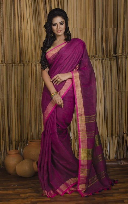 Violet Pure Linen Sarees - Dailybuyys