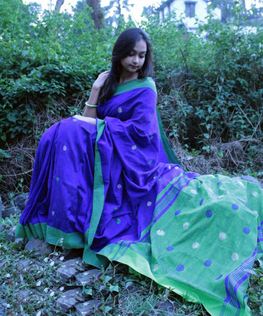 Blue Pure Linen Sarees - Dailybuyys