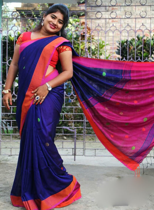 Blue Pure Linen Sarees - Dailybuyys