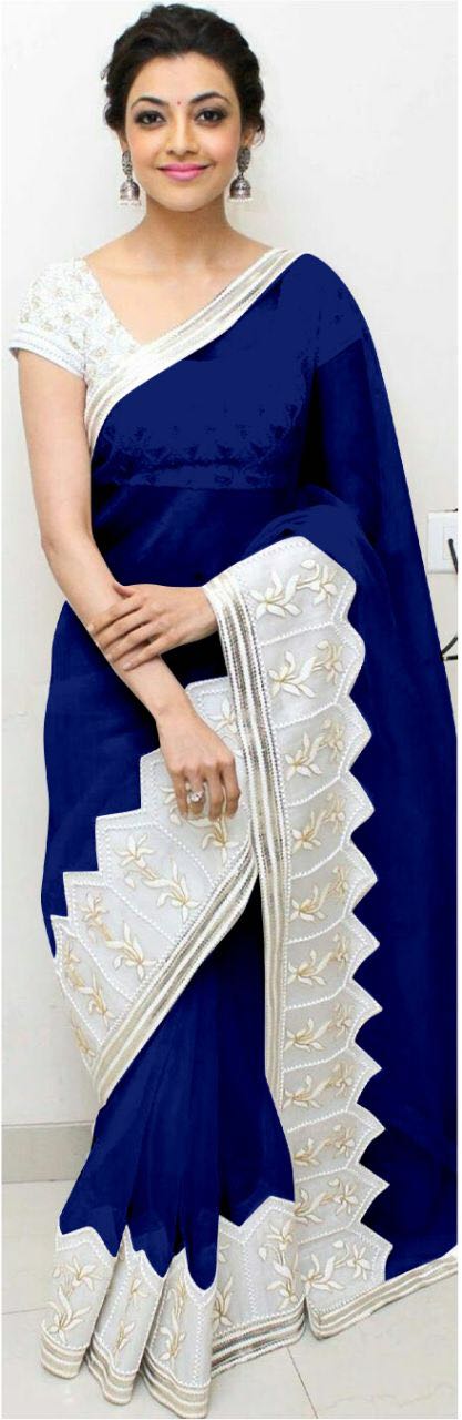 Blue White Georgette Sarees - Dailybuyys