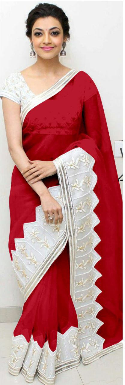 Red White Georgette Sarees - Dailybuyys
