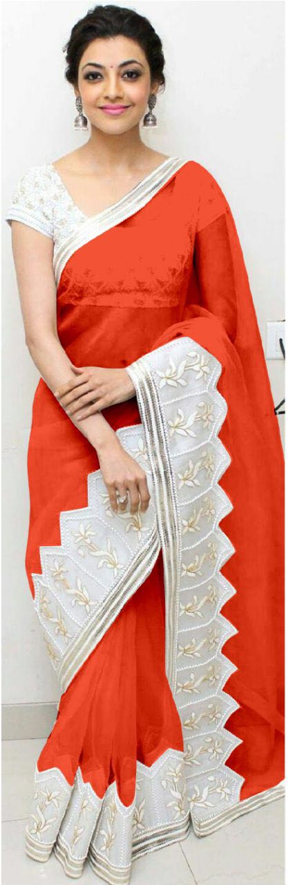 Orange White Georgette Sarees - Dailybuyys