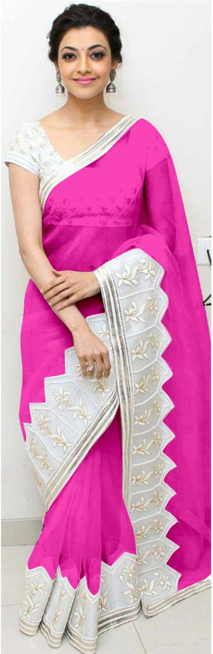 Pink White Georgette Sarees - Dailybuyys