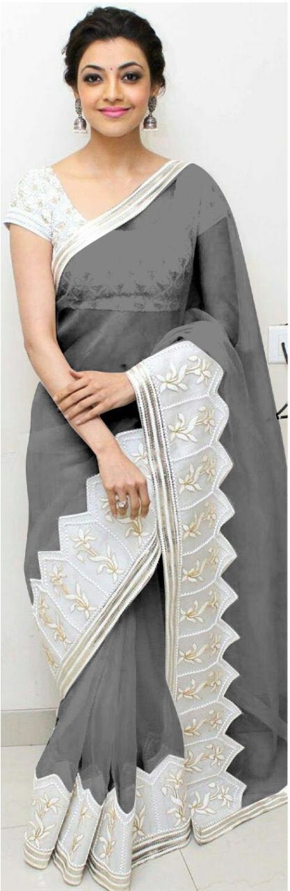 Grey White Georgette Sarees - Dailybuyys
