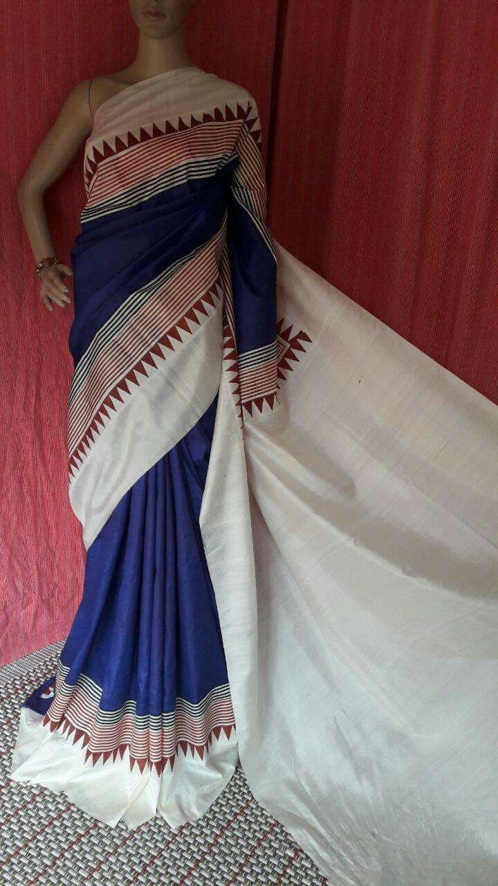 Blue White Pure Silk Sarees