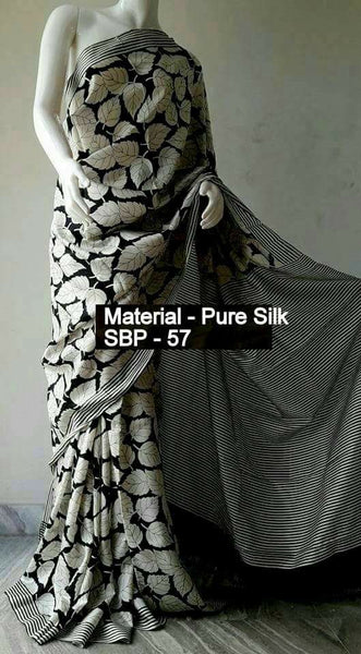 Grey Black Pure Silk Sarees