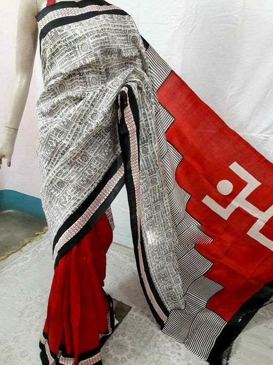 Grey Red Pure Silk Sarees - Dailybuyys
