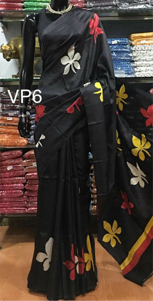 Black Pure Silk Mark Certified Murshidabad Silk Sarees - Dailybuyys