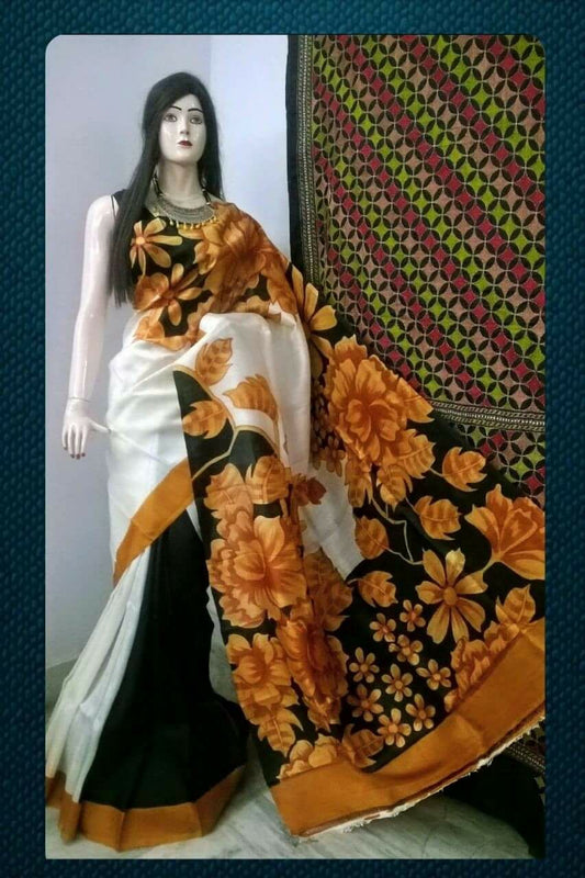 Yellow Beige Pure Silk Sarees - Dailybuyys