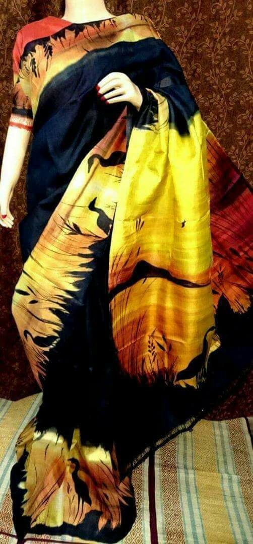 Black Yellow Pure Silk Sarees - Dailybuyys