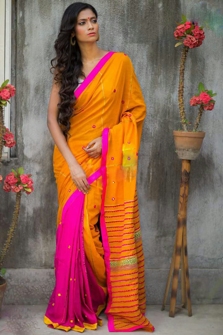 Buy Yellow And Pink Saree for Women Online from India's Luxury Designers  2024