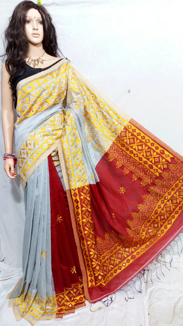 Beige Red Kathiawari Sarees - Dailybuyys