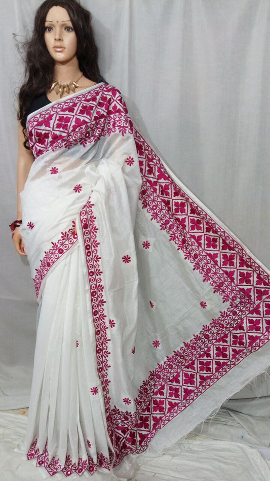 White Red Kathiawari Sarees - Dailybuyys