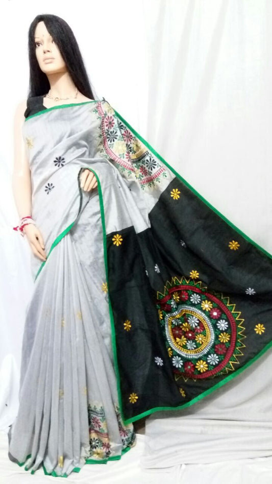 White Black Kathiawari Sarees - Dailybuyys