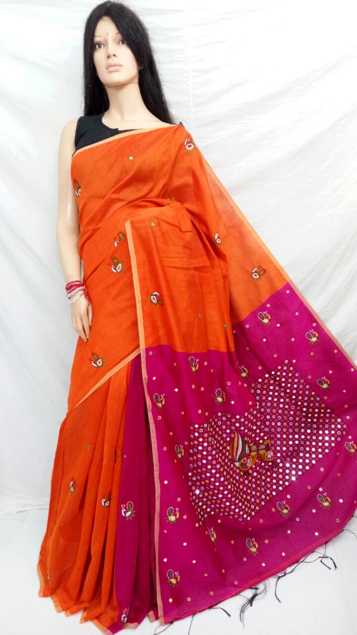 Orange Purple Kathiawari Sarees - Dailybuyys