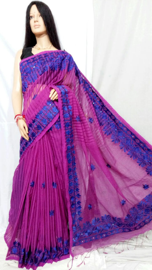 Purple Blue Kathiawari Sarees - Dailybuyys