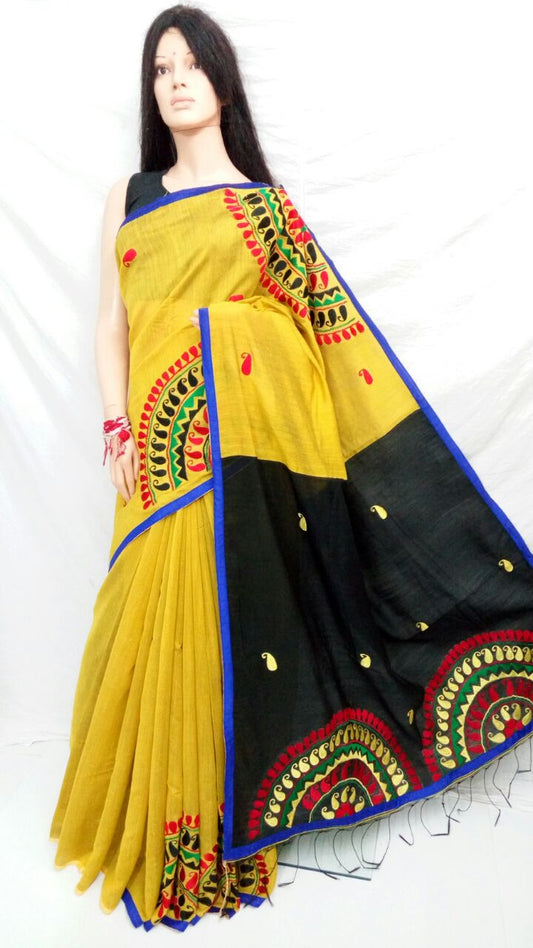 Yellow Black Kathiawari Sarees - Dailybuyys