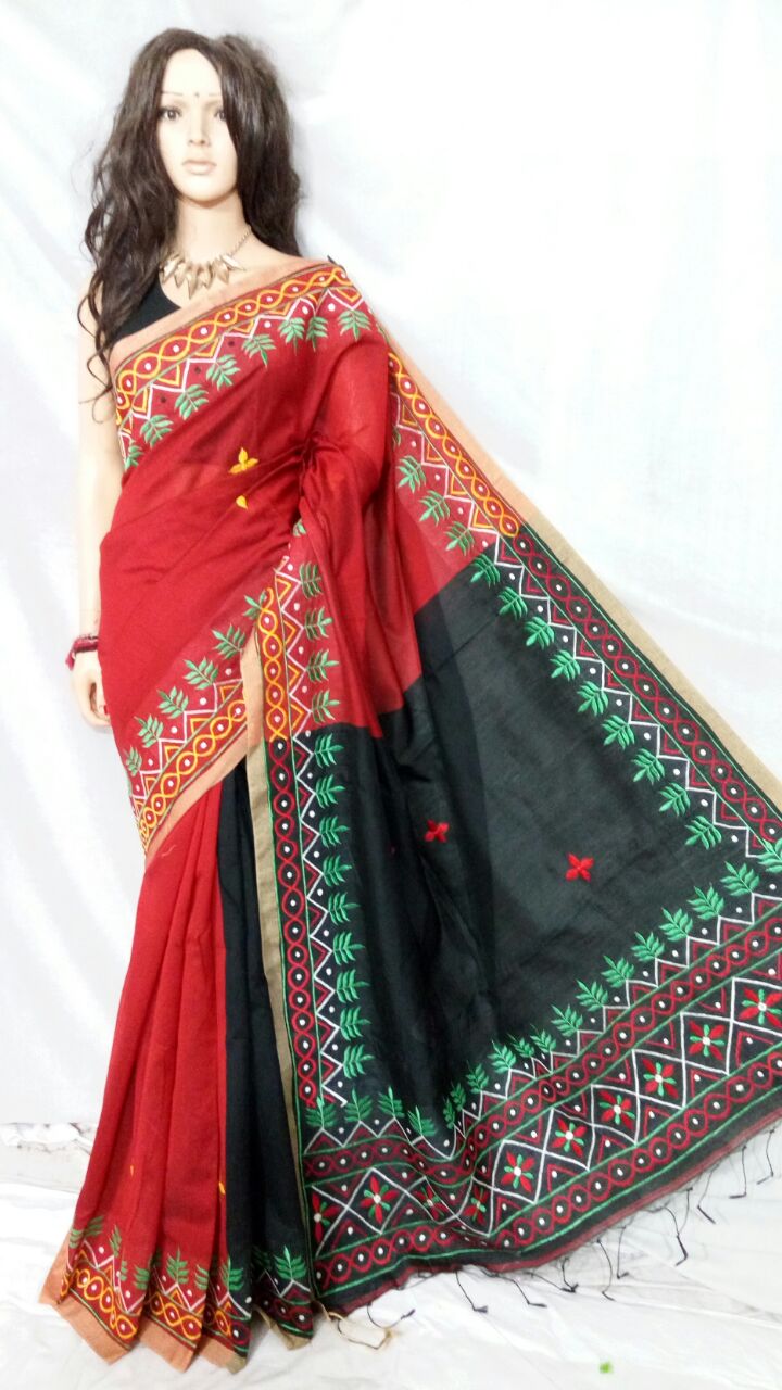 Red Black Kathiawari Sarees - Dailybuyys