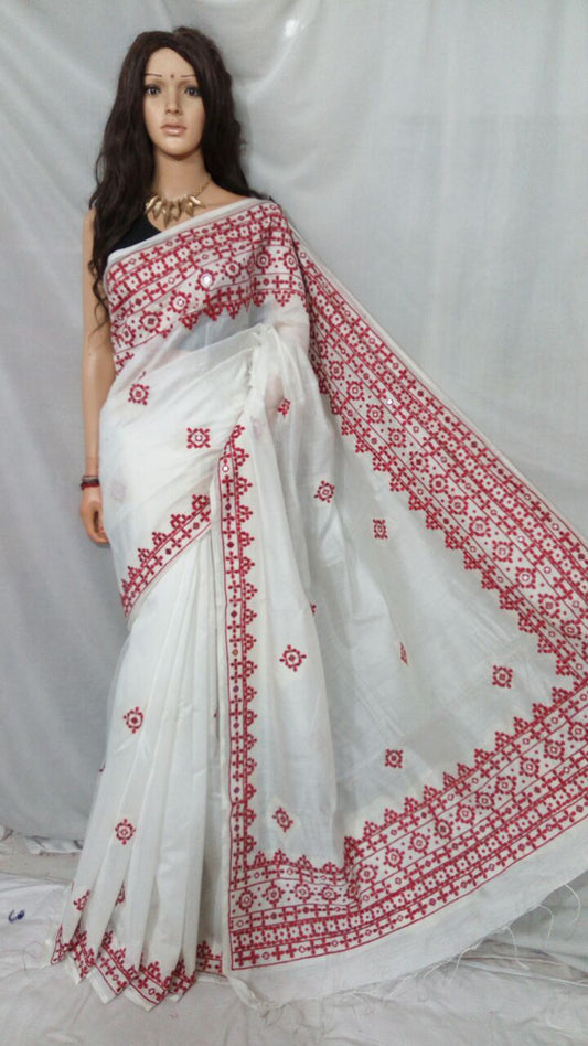 White Kathiawari Sarees - Dailybuyys