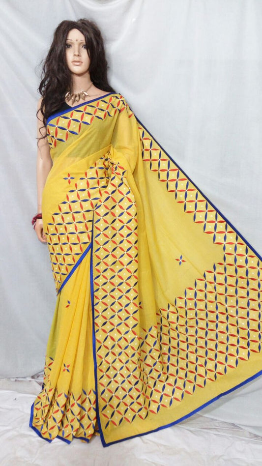 Yellow Grey Kathiawari Sarees - Dailybuyys
