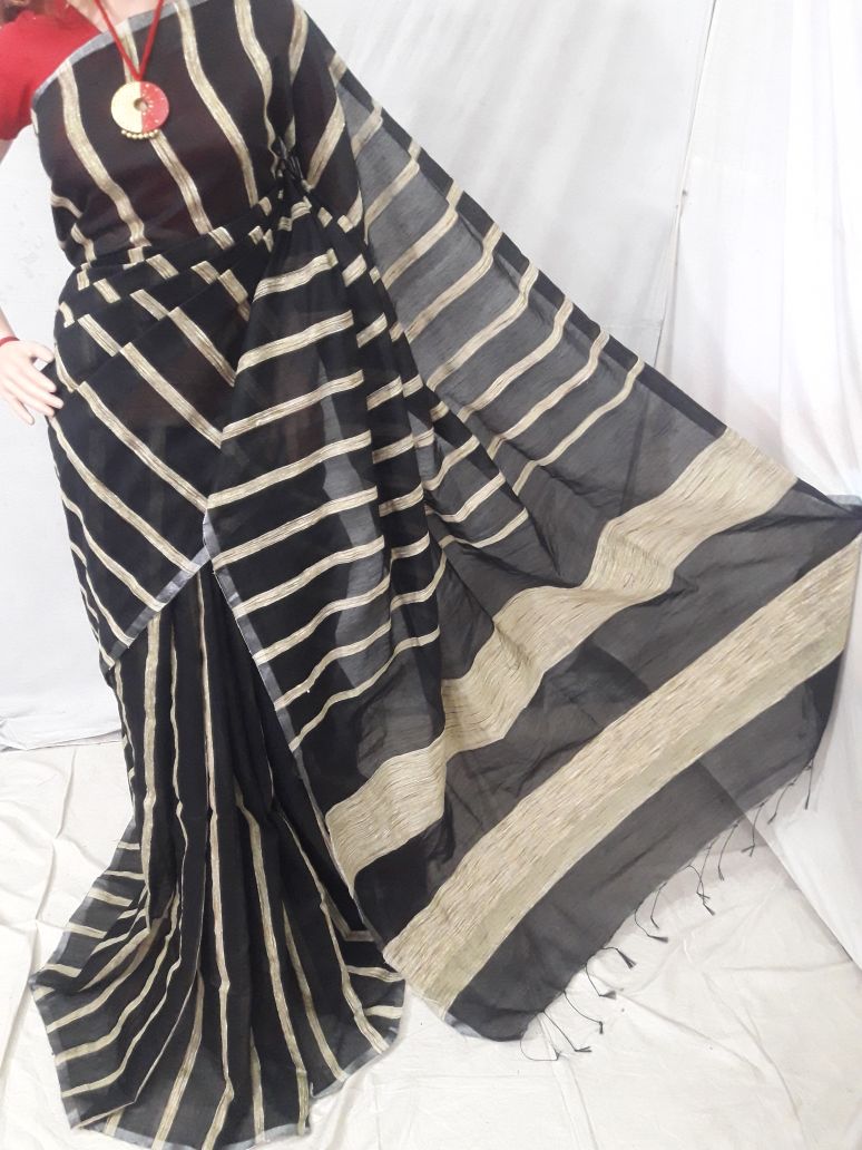 Black Handloom Ghicha Sarees - Dailybuyys