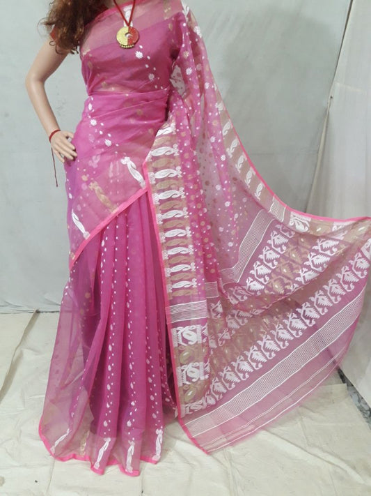 Violet Dhakai Jamdani Sarees - Dailybuyys