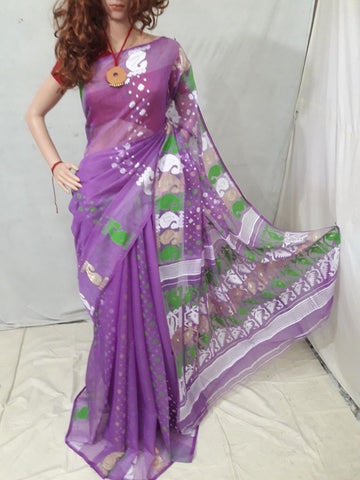 Purple Dhakai Jamdani Sarees Get Extra 10% Discount on All Prepaid Transaction