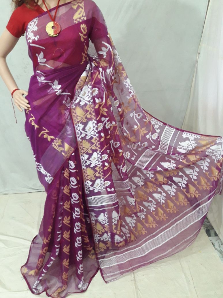 Purple Dhakai Jamdani Sarees - Dailybuyys