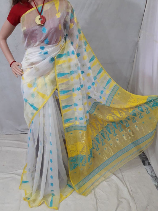 White Dhakai Jamdani Sarees - Dailybuyys
