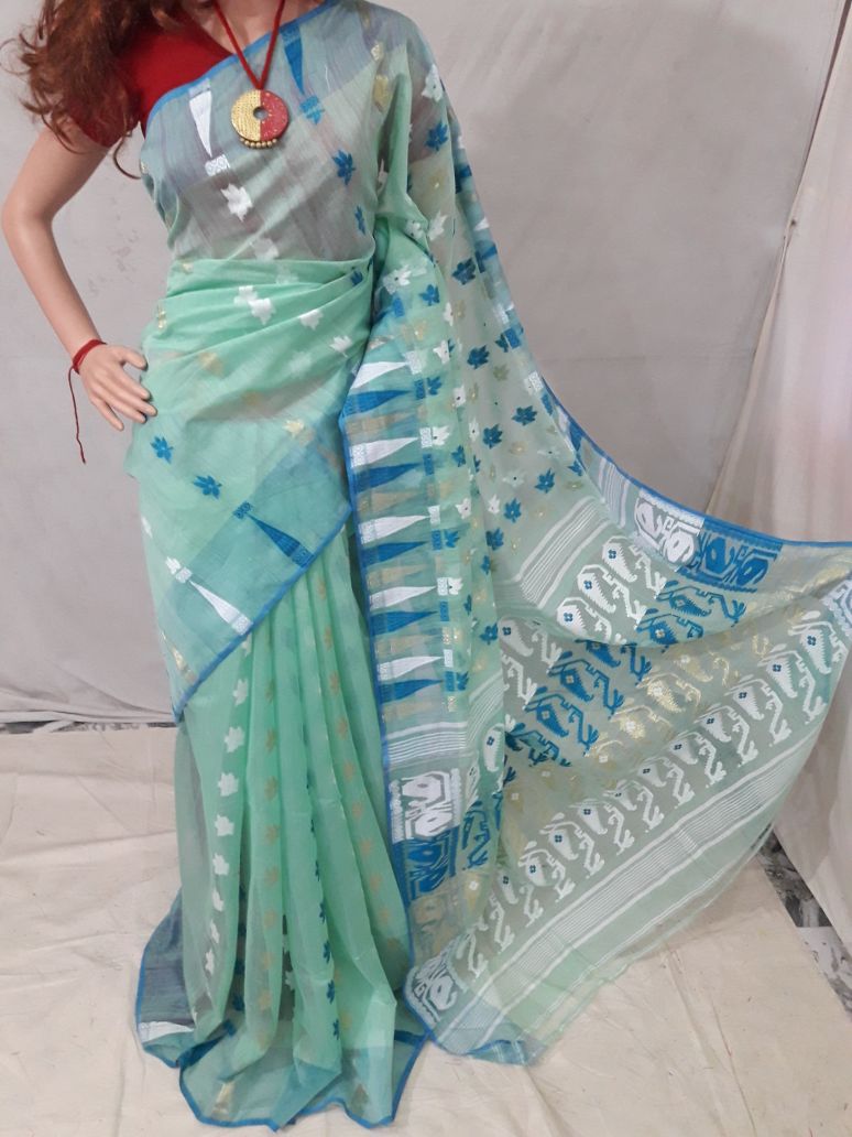 Blue Dhakai Jamdani Sarees - Dailybuyys