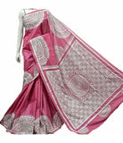 Pink White Pure Silk Mark Certified Murshidabad Silk Sarees