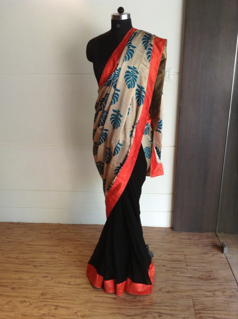 Beige Black Pure Silk Mark Certified Murshidabad Silk Sarees - Dailybuyys