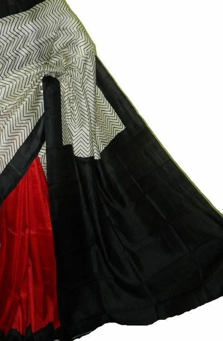 Grey Red Pure Silk Mark Certified Murshidabad Silk Sarees - Dailybuyys