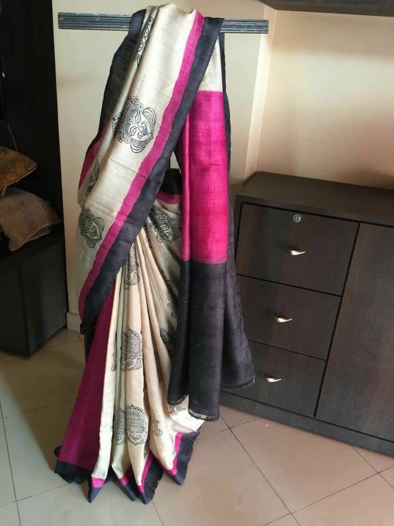 Beige Pink Pure Silk Mark Certified Murshidabad Silk Sarees - Dailybuyys