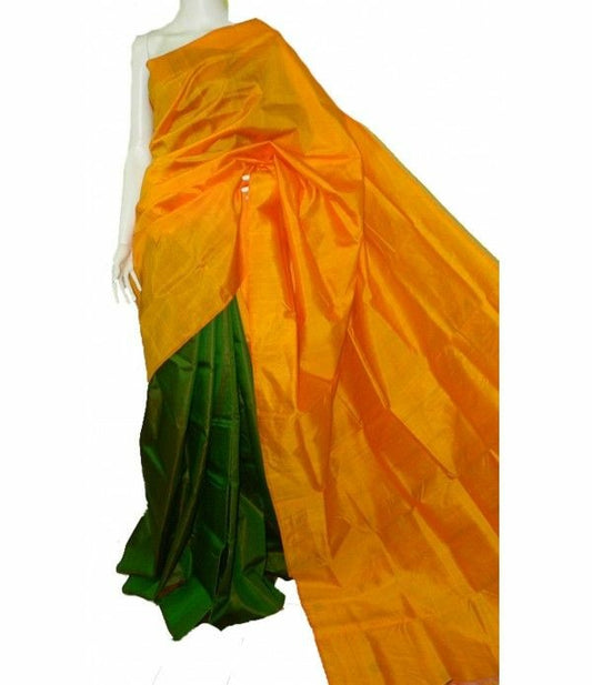 Yellow Green Pure Silk Mark Certified Murshidabad Silk Sarees - Dailybuyys