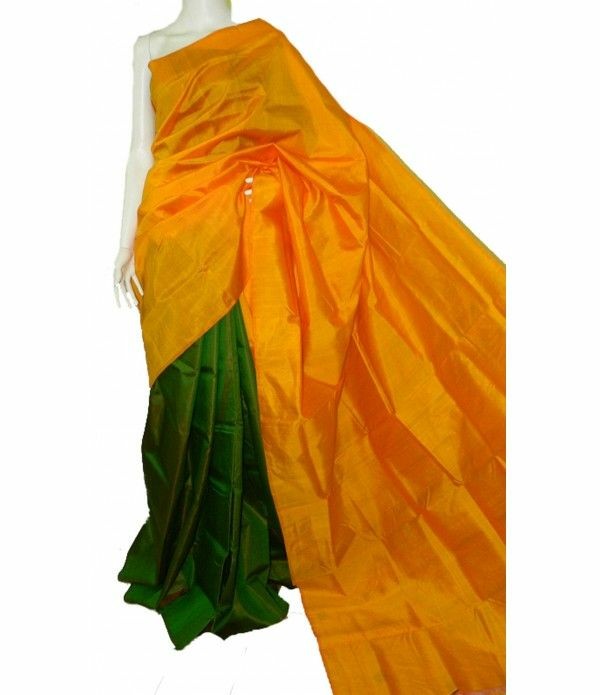 Yellow Green Pure Silk Mark Certified Murshidabad Silk Sarees