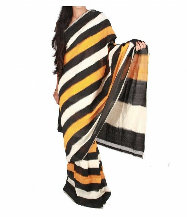 Yellow White Pure Silk Mark Certified Murshidabad Silk Sarees - Dailybuyys