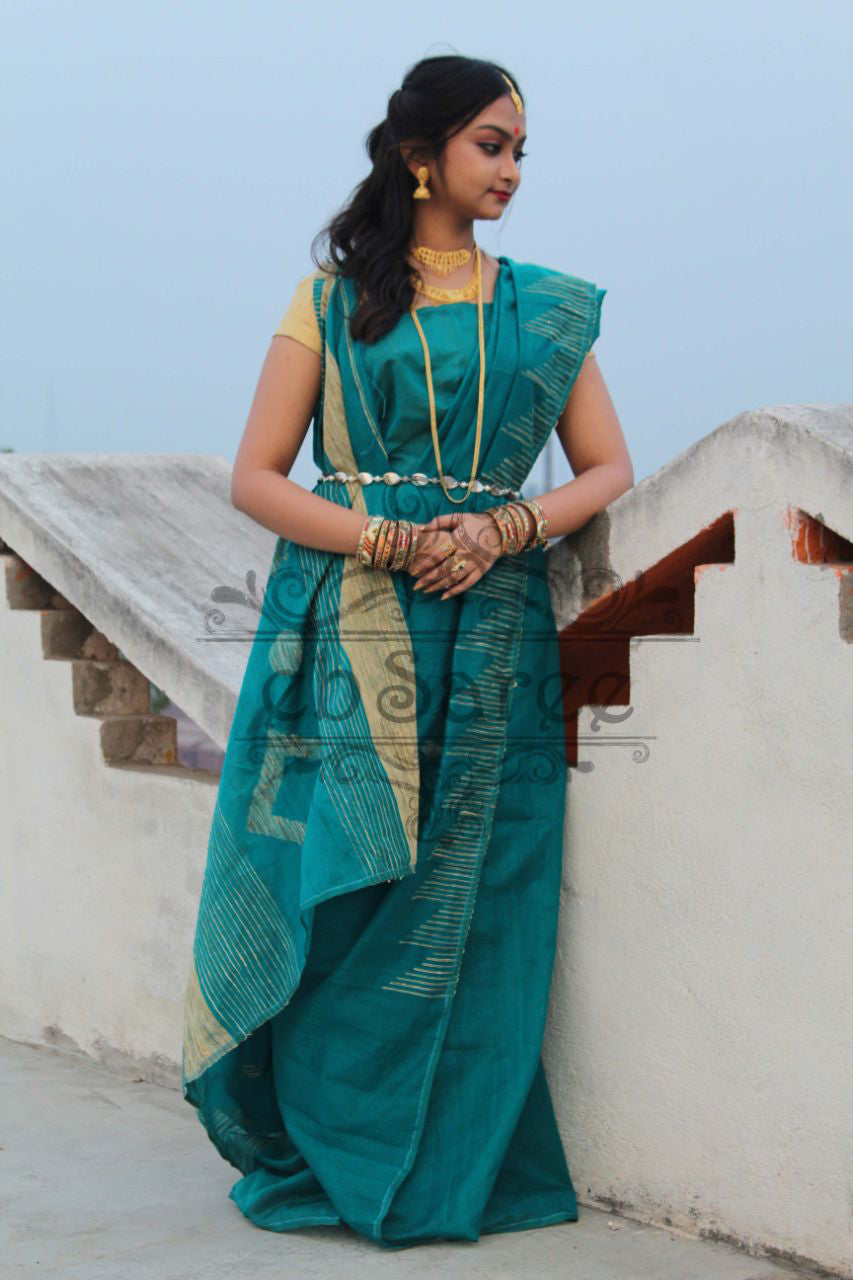 Green Handloom Ghicha Sarees - Dailybuyys