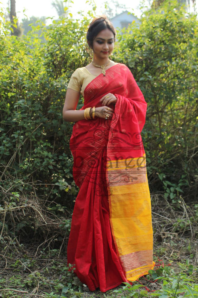 Red Yellow Handloom Ghicha Sarees Get Extra 10% Discount on All Prepaid Transaction