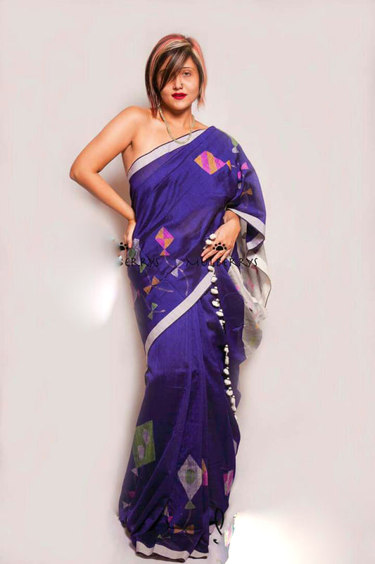 Blue Pure Cotton Silk Sarees - Dailybuyys